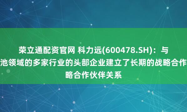 荣立通配资官网 科力远(600478.SH)：与消费类电池领域的多家行业的头部企业建立了长期的战略合作伙伴关系